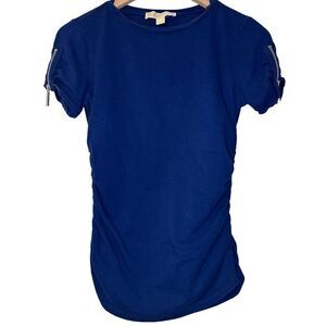 Michael Kors Blue Top Ruched Sides Zipped Shoulder Details XS